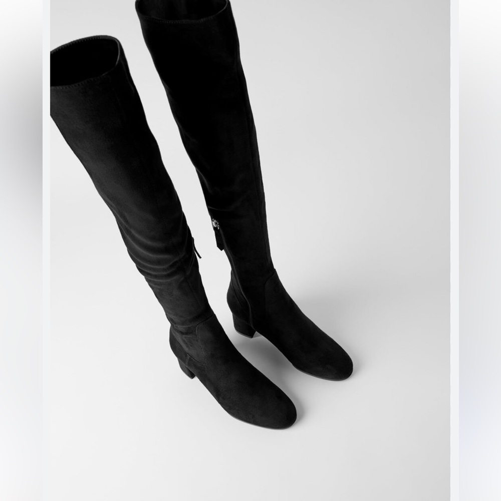 Zara Over The Knee Thigh High Sock Boots Black Size 7 Stretchy Round Toe